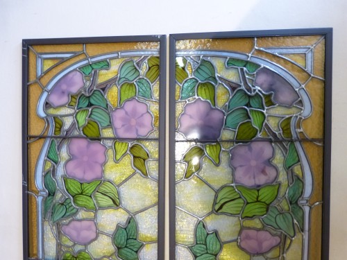 Art nouveau - Jacques Grüber - Paire de vitraux Art Nouveau aux clématites