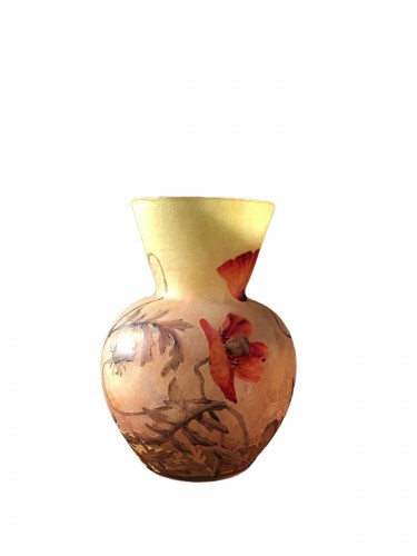 Daum - Vase émaillé Coquelicots Art nouveau