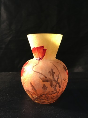 Daum - Vase émaillé Coquelicots Art nouveau - Verrerie, Cristallerie Style Art nouveau