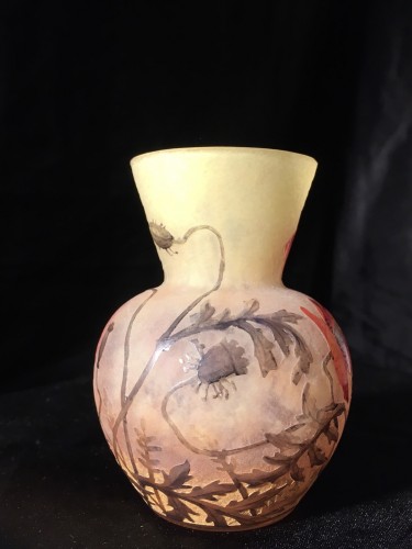 Antiquités - Daum - Vase émaillé Coquelicots Art nouveau