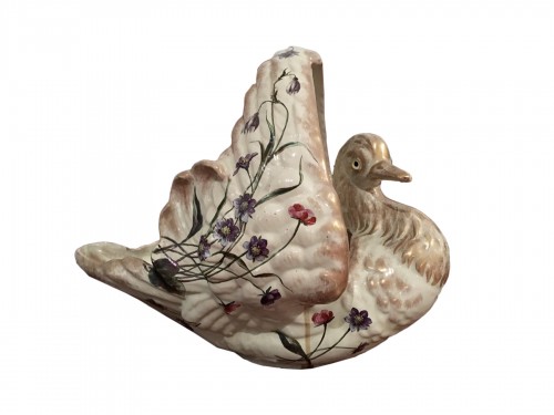 Emile Gallé, important cygne en faïence art nouveau