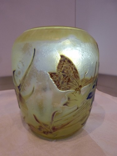 Antiquités - Emile Gallé - Orchid and butterfly vase