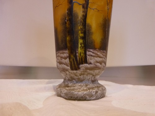 Daum Nancy - Grand vase Art nouveau, Paysage de neige - Art nouveau
