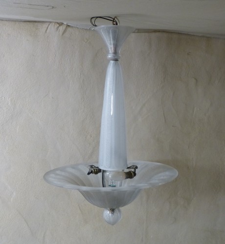 Antiquités - Daum Nancy, art deco chandelier in engraved and frosted glass