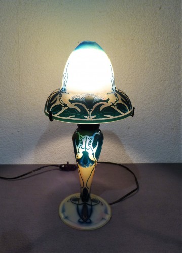 20th century - Müller Frères Luneville - Mushroom lamp with thistle decoration