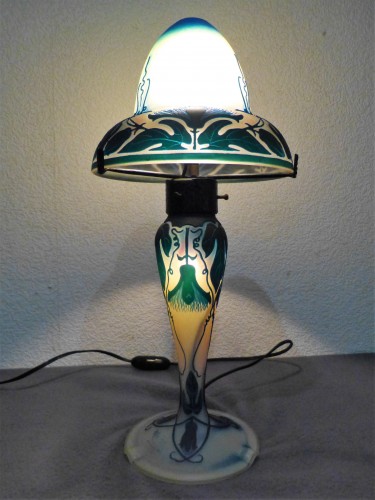 Art nouveau - Müller Frères Luneville - Mushroom lamp with thistle decoration