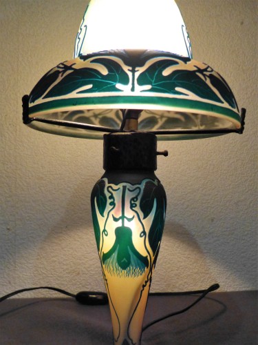 Antiquités - Müller Frères Luneville - Mushroom lamp with thistle decoration