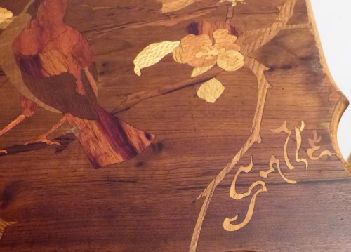 Emile Gallé - Casier à partitions décor de rossignol dans un cerisier - Mobilier Style Art nouveau