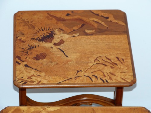 Antiquités - Emile Gallé - Série de tables gigognes aux quatre saisons