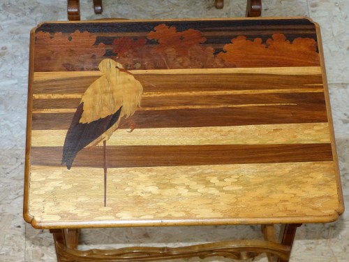 Antiquités - Emile Gallé - Série de tables gigognes aux quatre saisons