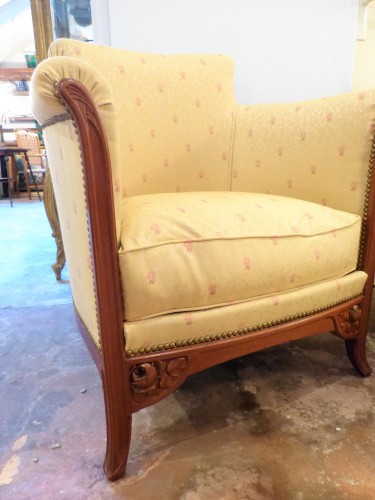 Pair of art nouveau mahogany Bergères attributed to Gauthier Poinsignon  - Seating Style Art nouveau