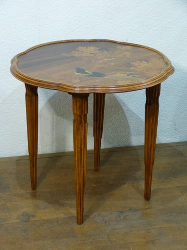 Emile Gallé, Art Nouveau coffee table - Magpie in the oak - Furniture Style Art nouveau
