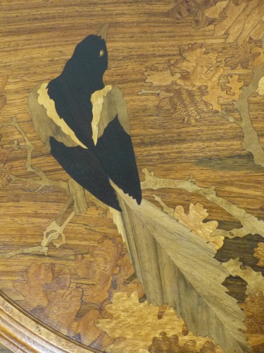 Antiquités - Emile Gallé, Art Nouveau coffee table - Magpie in the oak