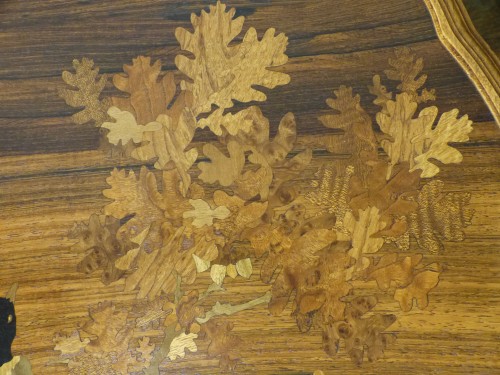 Antiquités - Emile Gallé, Art Nouveau coffee table - Magpie in the oak