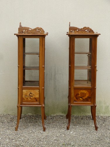 Mobilier Bibliothéque, vitrine - Emile Gallé - Paire de vitrines aux Ombelles Art Nouveau