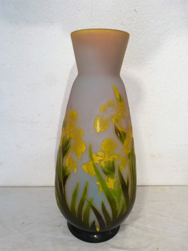 Antiquités - Emile Gallé  - Très grand vase Art nouveau aux Iris