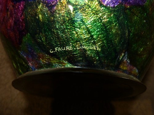 Camille Fauré Limoges - Grand vase émaillé forme Primerose - Objet de décoration Style Art Déco