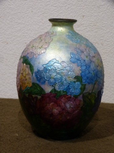 Objet de décoration  - Camille Fauré Limoges - Grand vase émaillé forme Primerose