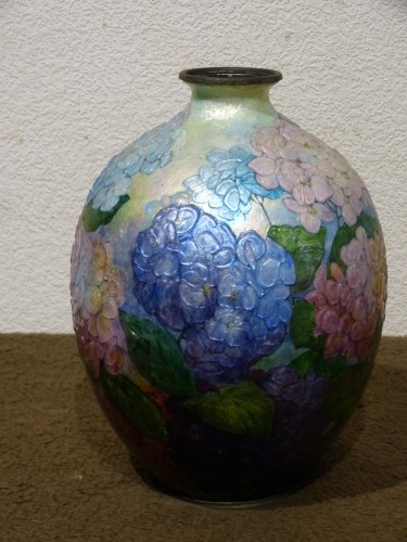 Camille Fauré Limoges - Grand vase émaillé forme Primerose - Galerie Vaudemont