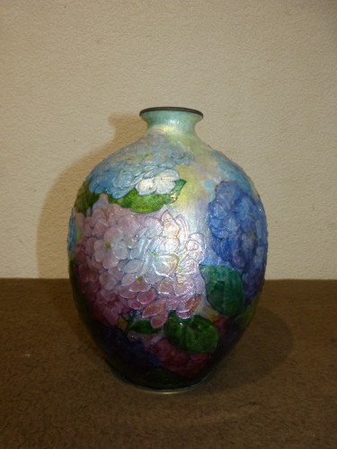 Antiquités - Camille Fauré Limoges - Grand vase émaillé forme Primerose