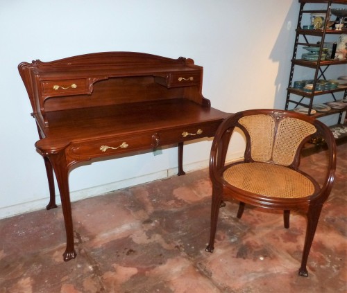 Bureau art nouveau et son fauteuil en acajou Ecole de Nancy - Mobilier Style Art nouveau