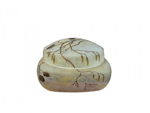 Daum - Candy box in engraved art nouveau glass, Aulne décor