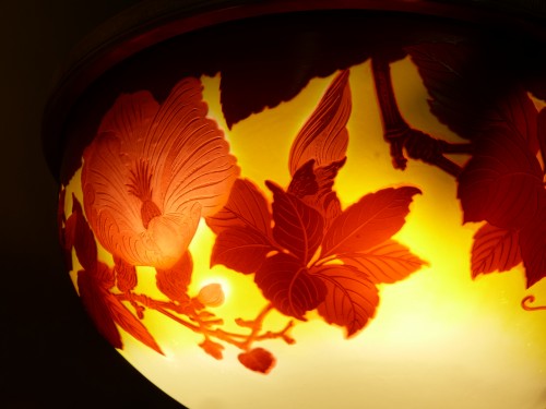 XXe siècle - Gallé - Lustre Art nouveau Vasque aux Magnolia