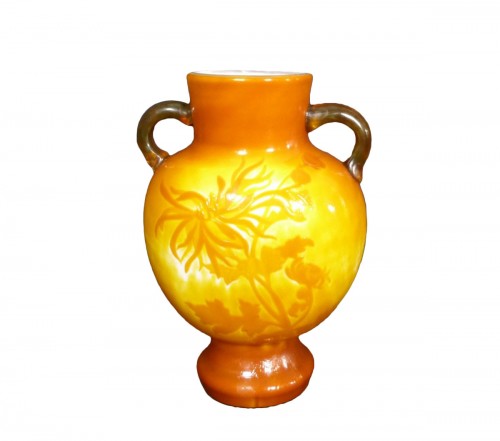 Cristallerie de Gallé Nancy - Grand vase chrysanthèmes Art nouveau