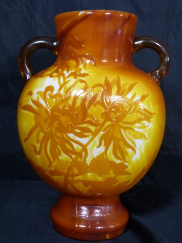 Cristallerie de Gallé Nancy - Grand vase chrysanthèmes Art nouveau - Verrerie, Cristallerie Style Art nouveau