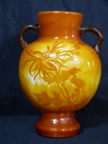 Verrerie, Cristallerie  - Cristallerie de Gallé Nancy - Grand vase chrysanthèmes Art nouveau