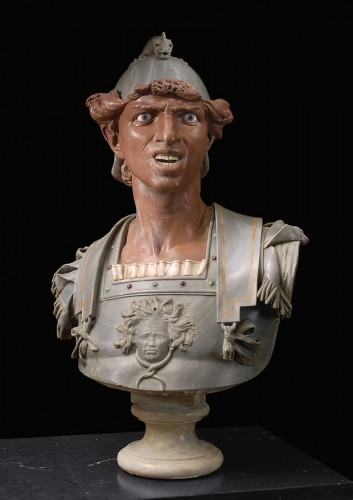 XIXe siècle - Mars, buste en marbres polychromes