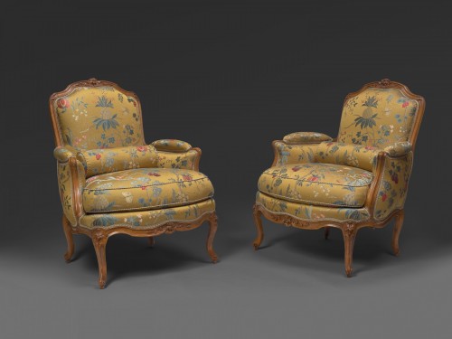 XVIIIe siècle - Large paire de bergères d'époque Louis XV, estampillée Etienne Meunier
