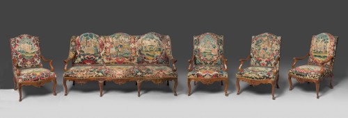 Rare Regence period settee and four large armchairs