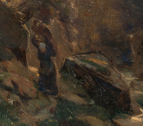 Paintings & Drawings  - Henri-Joseph Harpignies (1819 -1916) - Fagoteuse au bord d&#039;un ruisseau