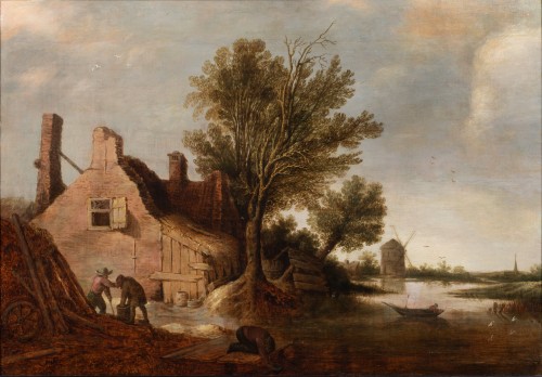 Paysage - Ecole hollandaise suiveur de Jan van Goyen ( 1596-1656 ) - Tableaux et dessins Style 