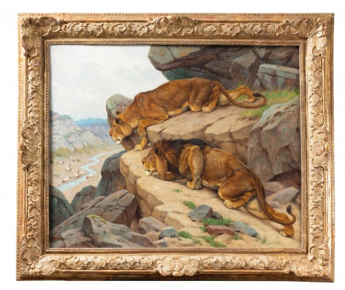 Georges-frédéric Rötig (1873-1961) - Lion And Lioness On The Hunt