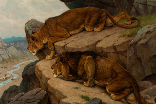 Georges-frédéric Rötig (1873-1961) - Lion et lionne en chasses - Tableaux et dessins Style 
