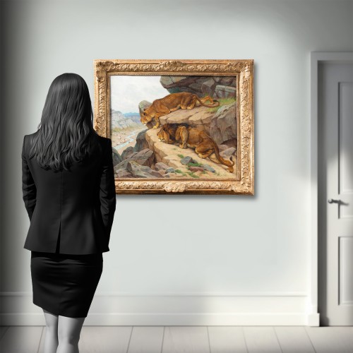Georges-frédéric Rötig (1873-1961) - Lion And Lioness On The Hunt - 