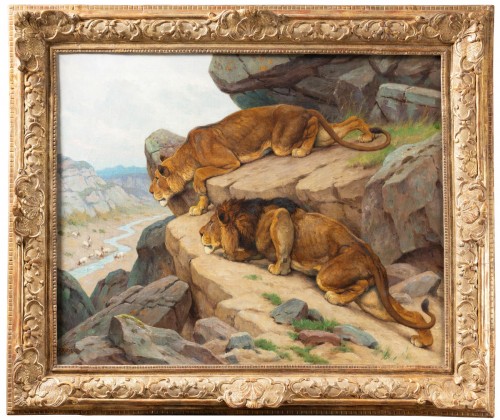 XXe siècle - Georges-frédéric Rötig (1873-1961) - Lion et lionne en chasses