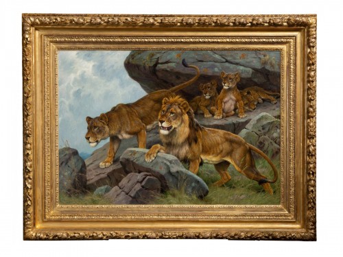 Georges-frédéric Rötig (1873-1961) Lion Lioness And Cubs