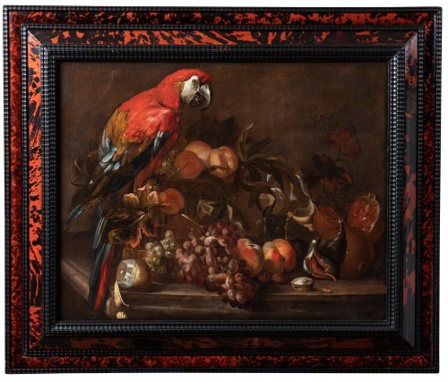 Nature morte au perroquet et aux fruits Attribué À David de CONINCK