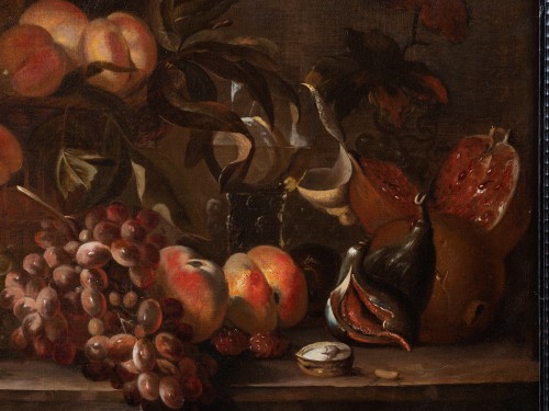 Nature morte au perroquet et aux fruits Attribué À David De CONINCK - Louis XIV