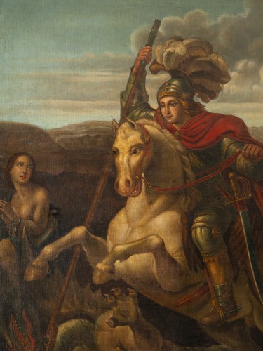 Ecole Italienne du XVIIe siècle - Saint George terrassant le dragon - Galerie William Diximus