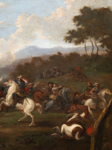 Battle Scene Surrounded By Philips Wouwerman - Flemish School 17th C. - Louis XIV