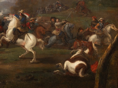 Louis XIV - Battle Scene Surrounded By Philips Wouwerman - Flemish School 17th C.