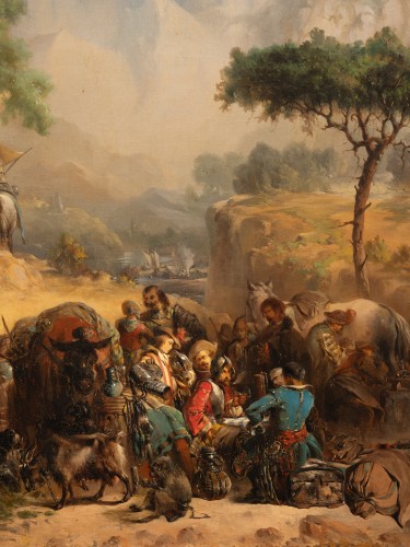 La halte des militaires - Jean Mathysen 19th century - Napoléon III