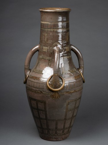Céramiques, Porcelaines  - Auguste Delaherche ( 1857 – 1940 ) Très grand Vase à quatre anses