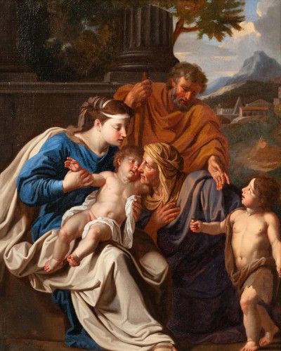 Tableaux et dessins Tableaux XVIIe siècle - Noël Coypel (1628-1707) -  Sainte Famille avec Sainte Elisabeth et Jean le Baptiste
