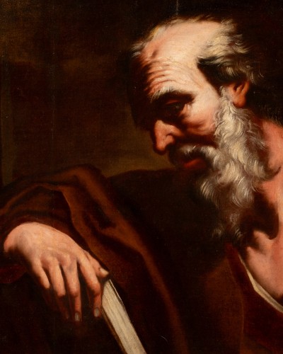 Tableaux et dessins Tableaux XVIIe siècle - Portrait de philosophe tenant un livre, cercle de mattia Preti (1613-1699)