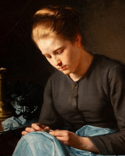 Jeune fille à la nappe bleu, Hyppolite michaud ( 1823 - 1886 ) - Tableaux et dessins Style 